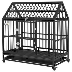 PawHut 48" Heavy Duty Dog Crate with 4 Lockable Wheels, Double Doors, and Removable Tray, for XL and L Dogs (Size: Xl And Large) PawHut 48" Heavy Duty Dog Crate with 4 Lockable Wheels, Double Doors, and Removable Tray, for XL and L Dogs (Size: Xl And Large)